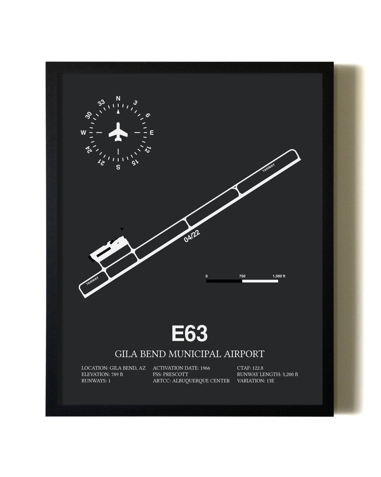 Unframed Gila Bend Municipal Airport map print poster
