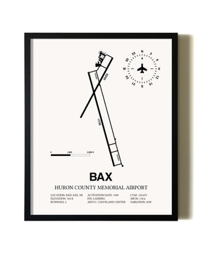 Framed Huron County Memorial Airport wall art poster in black frame
