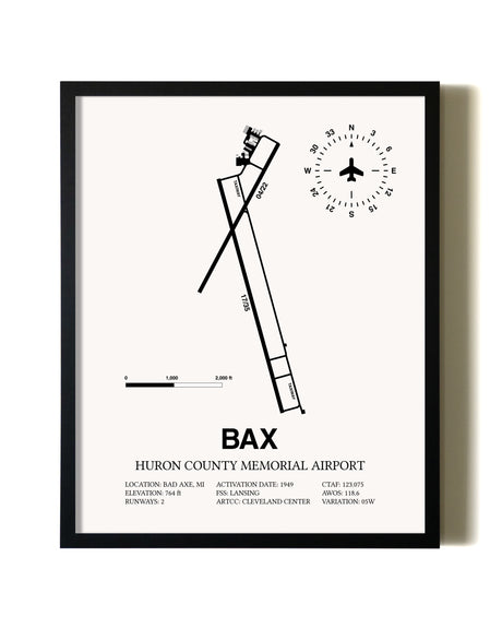 Framed Huron County Memorial Airport wall art poster in black frame