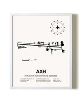 Houston Southwest Airport airport map poster in oak frame