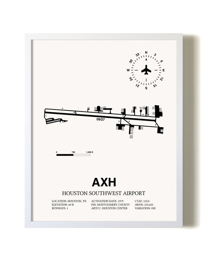 Houston Southwest Airport airport map poster in oak frame