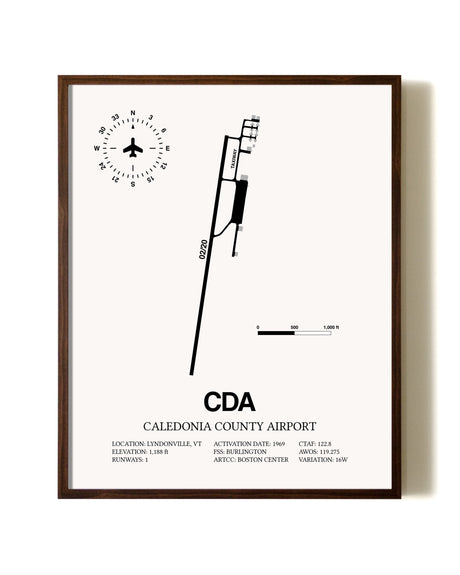 Caledonia County Airport aviation print in walnut frame