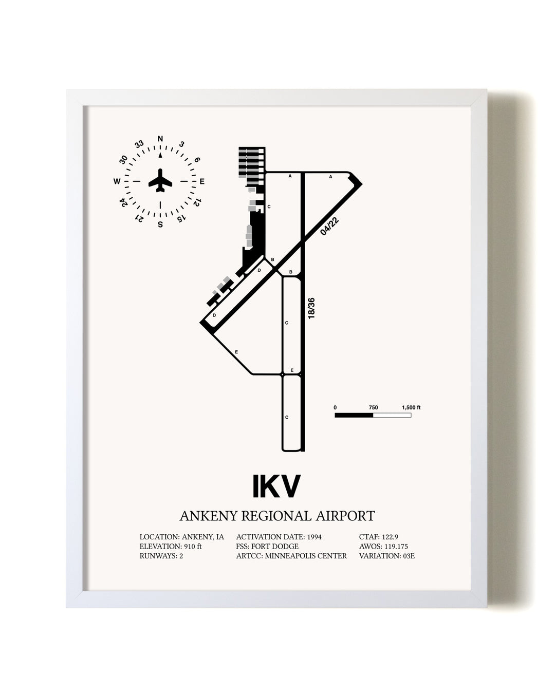 Ankeny Regional Airport airport map poster in oak frame