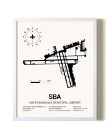 Santa Barbara Municipal Airport airport map poster in oak frame