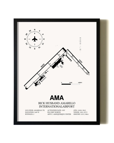 Framed Rick Husband Amarillo International Airport wall art poster in black frame