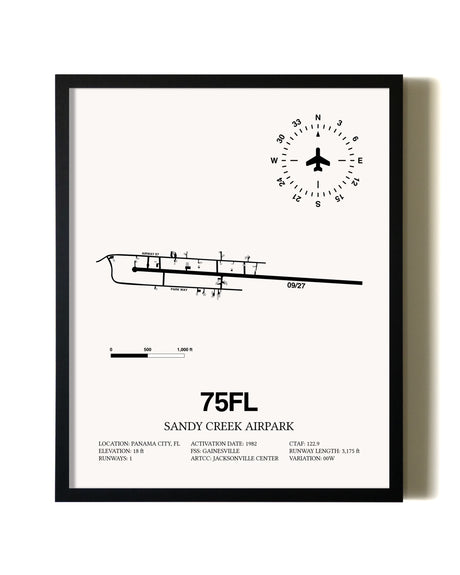 Framed Sandy Creek Airpark wall art poster in black frame