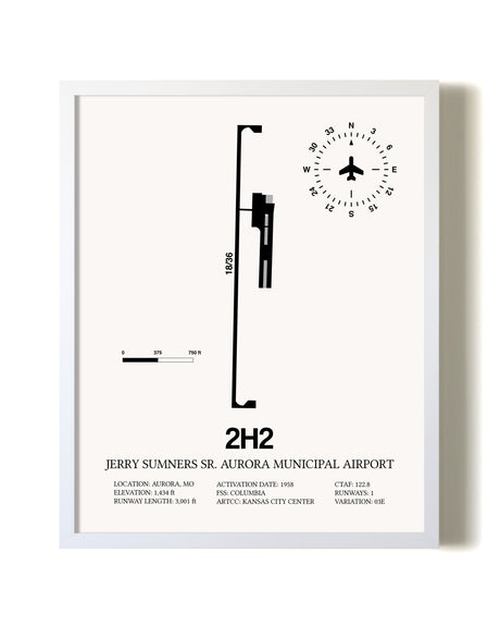 Jerry Sumners Sr. Aurora Municipal Airport airport map poster in oak frame