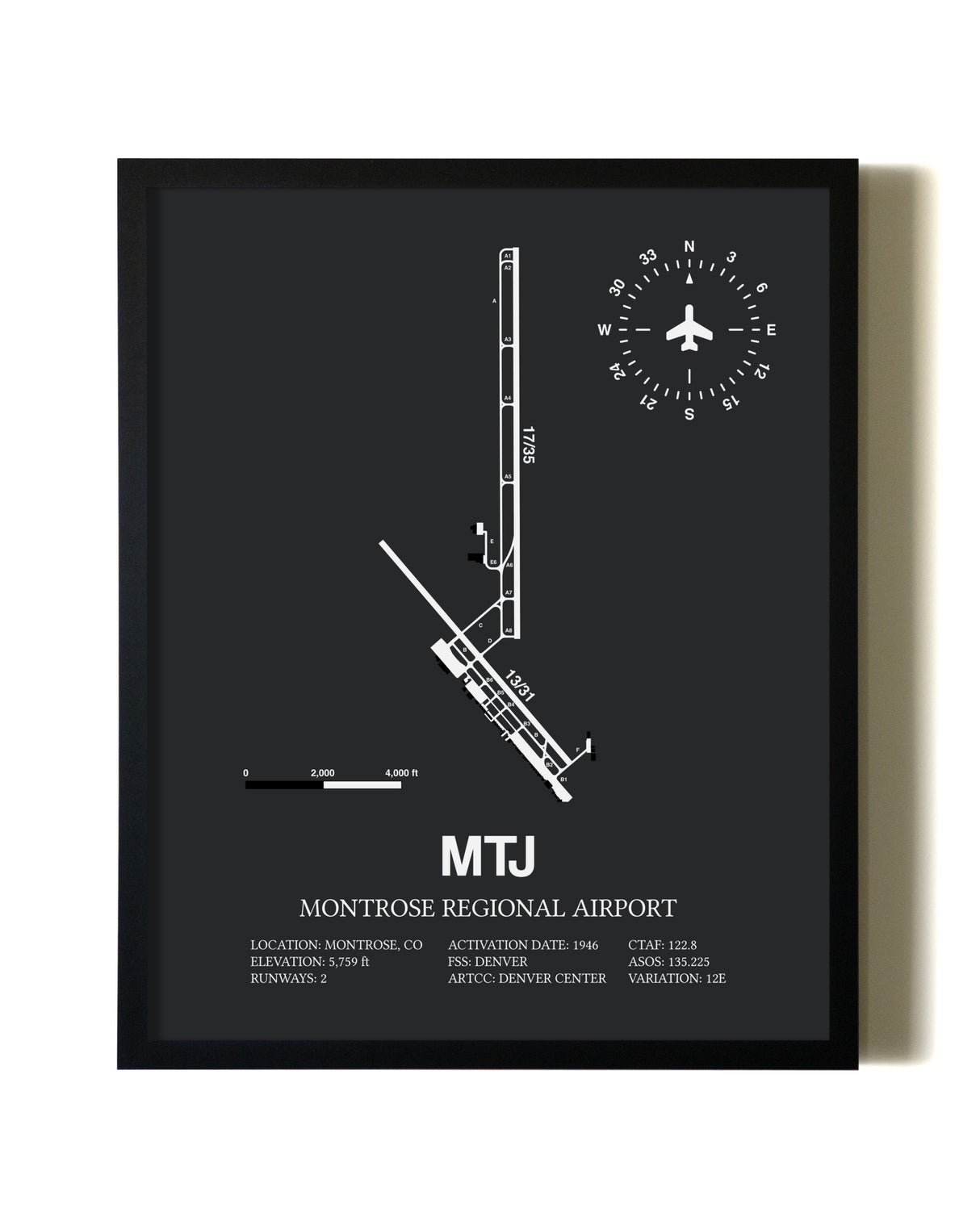 Unframed Montrose Regional Airport map print poster