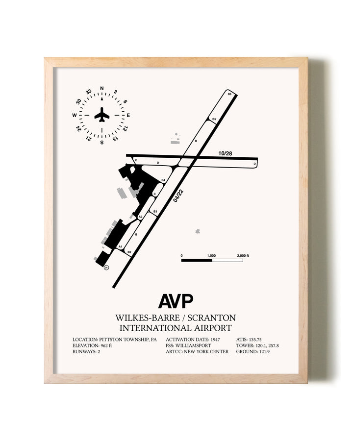 Wilkes-Barre / Scranton International Airport framed wall art in white frame