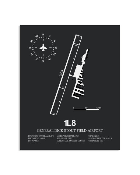 Gray Framed General Dick Stout Field Airport layout wall art poster
