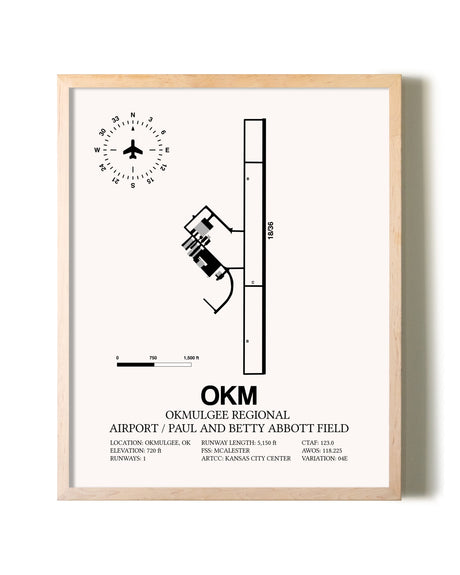 Okmulgee Regional Airport / Paul And Betty Abbott Field framed wall art in white frame