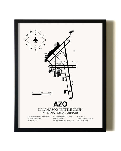 Framed Kalamazoo / Battle Creek International Airport wall art poster in black frame