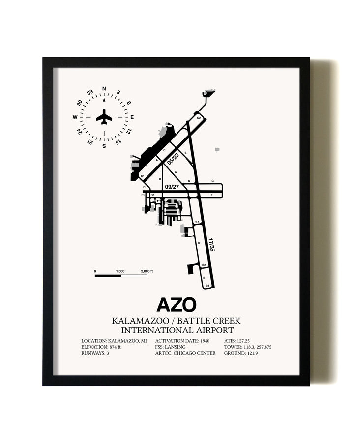 Framed Kalamazoo / Battle Creek International Airport wall art poster in black frame