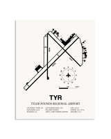 Gray Tyler Pounds Regional Airport framed poster displayed in an airplane hangar