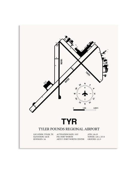 Gray Tyler Pounds Regional Airport framed poster displayed in an airplane hangar