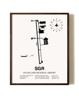 Sugar Land Regional Airport aviation print in walnut frame