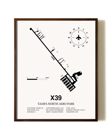 Tampa North Aero Park aviation print in walnut frame