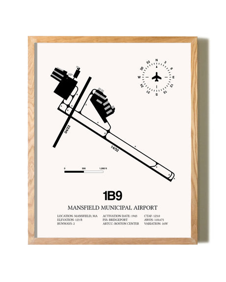 Mansfield Municipal Airport framed print in natural wood frame