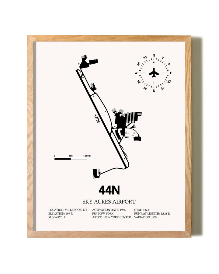 Sky Acres Airport framed print in natural wood frame