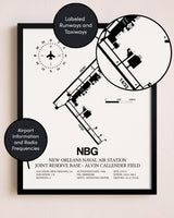 Framed New Orleans Naval Air Station Joint Reserve Base-Alvin Callender Field layout wall art poster