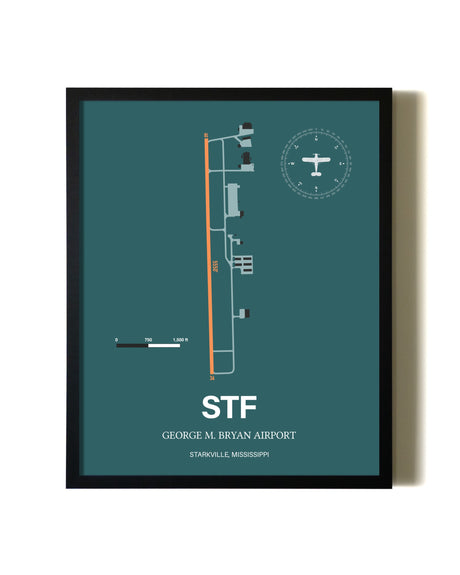 Green George M. Bryan Airport aviation wall décor in black wood frame