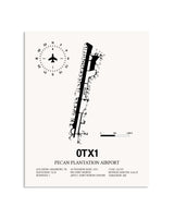 Gray Pecan Plantation Airport framed poster displayed in an airplane hangar