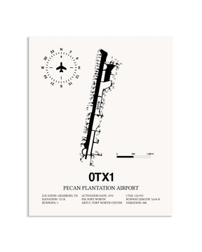 Gray Pecan Plantation Airport framed poster displayed in an airplane hangar