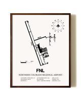 Northern Colorado Regional Airport aviation print in walnut frame