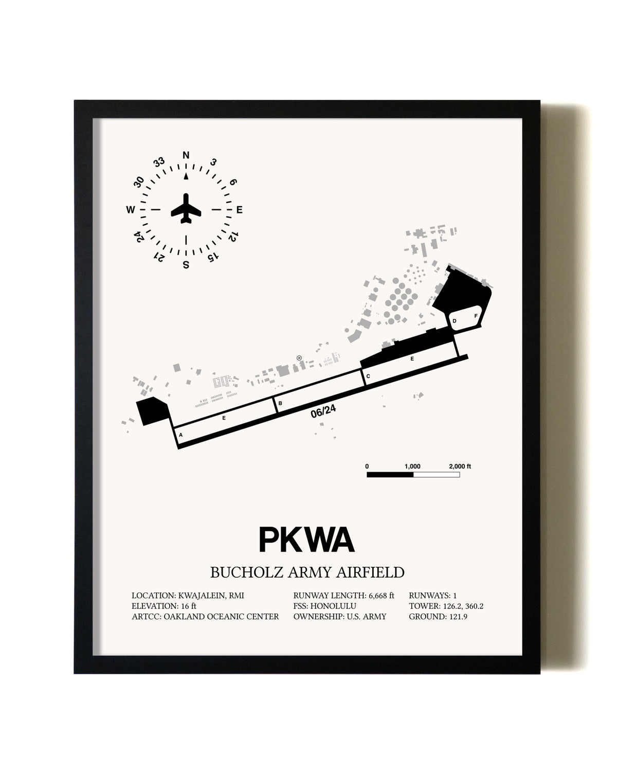 Framed Bucholz Army Airfield wall art poster in black frame