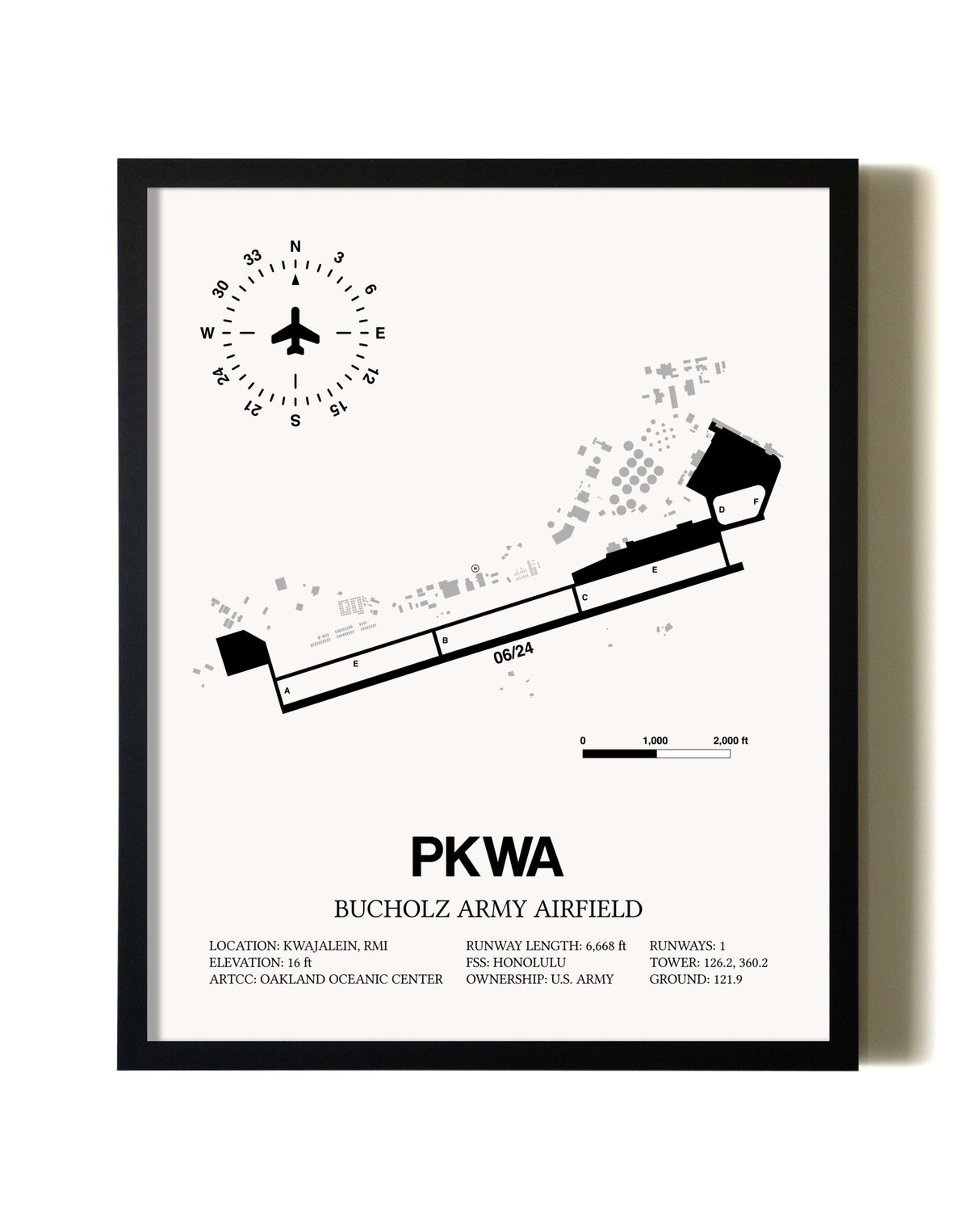 Framed Bucholz Army Airfield wall art poster in black frame
