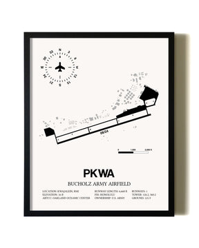 Framed Bucholz Army Airfield wall art poster in black frame