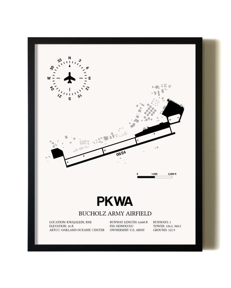 Framed Bucholz Army Airfield wall art poster in black frame