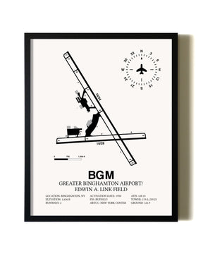 Framed Greater Binghamton Airport / Edwin A. Link Field wall art poster in black frame