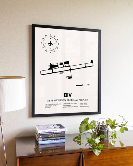 West Michigan Regional Airport aviation wall décor in black wood frame
