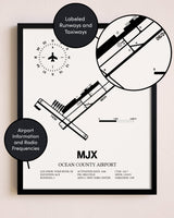 Framed Ocean County Airport layout wall art poster