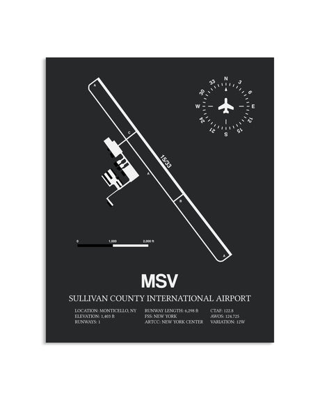 Gray Framed Sullivan County International Airport layout wall art poster