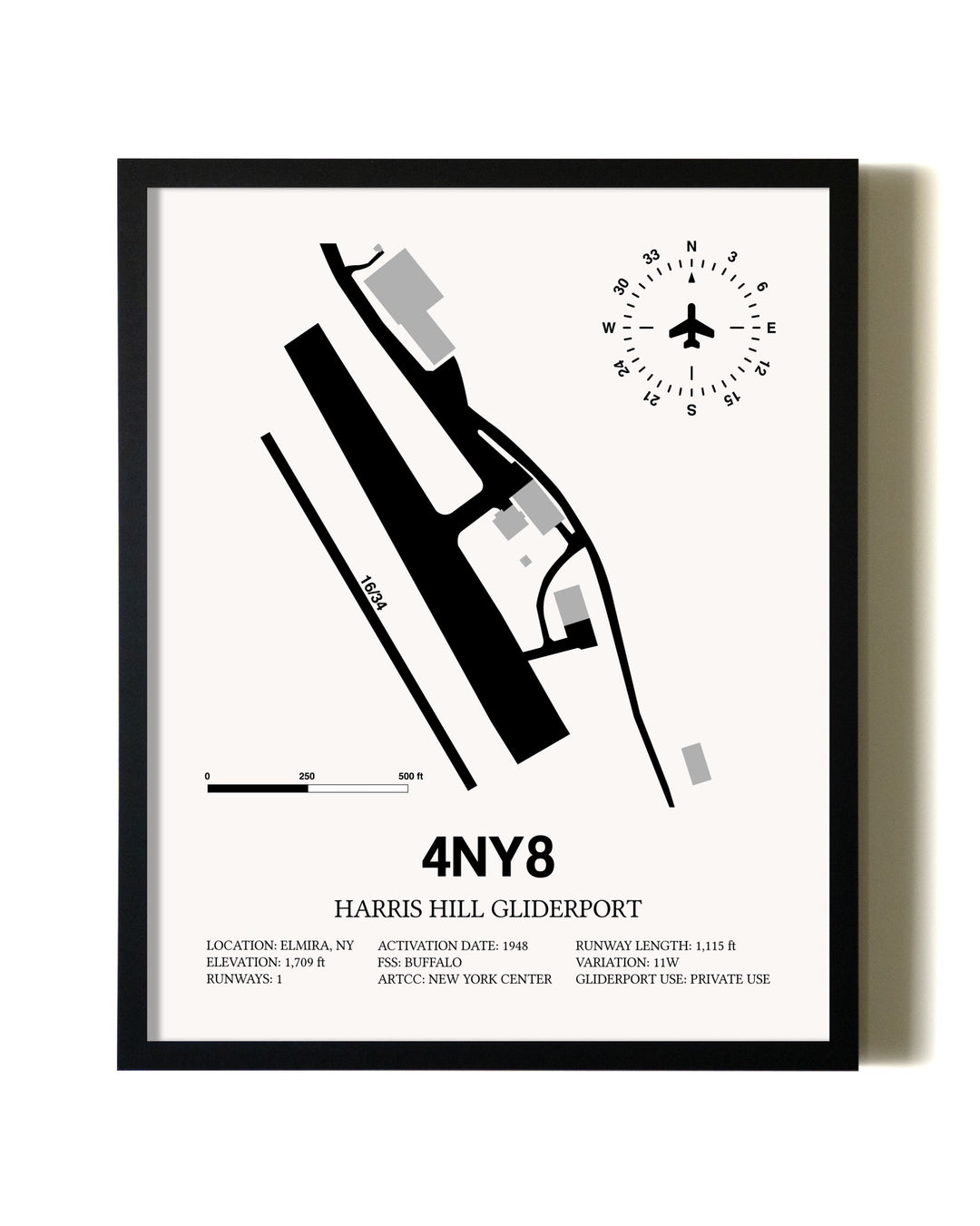 Framed Harris Hill Gliderport wall art poster in black frame