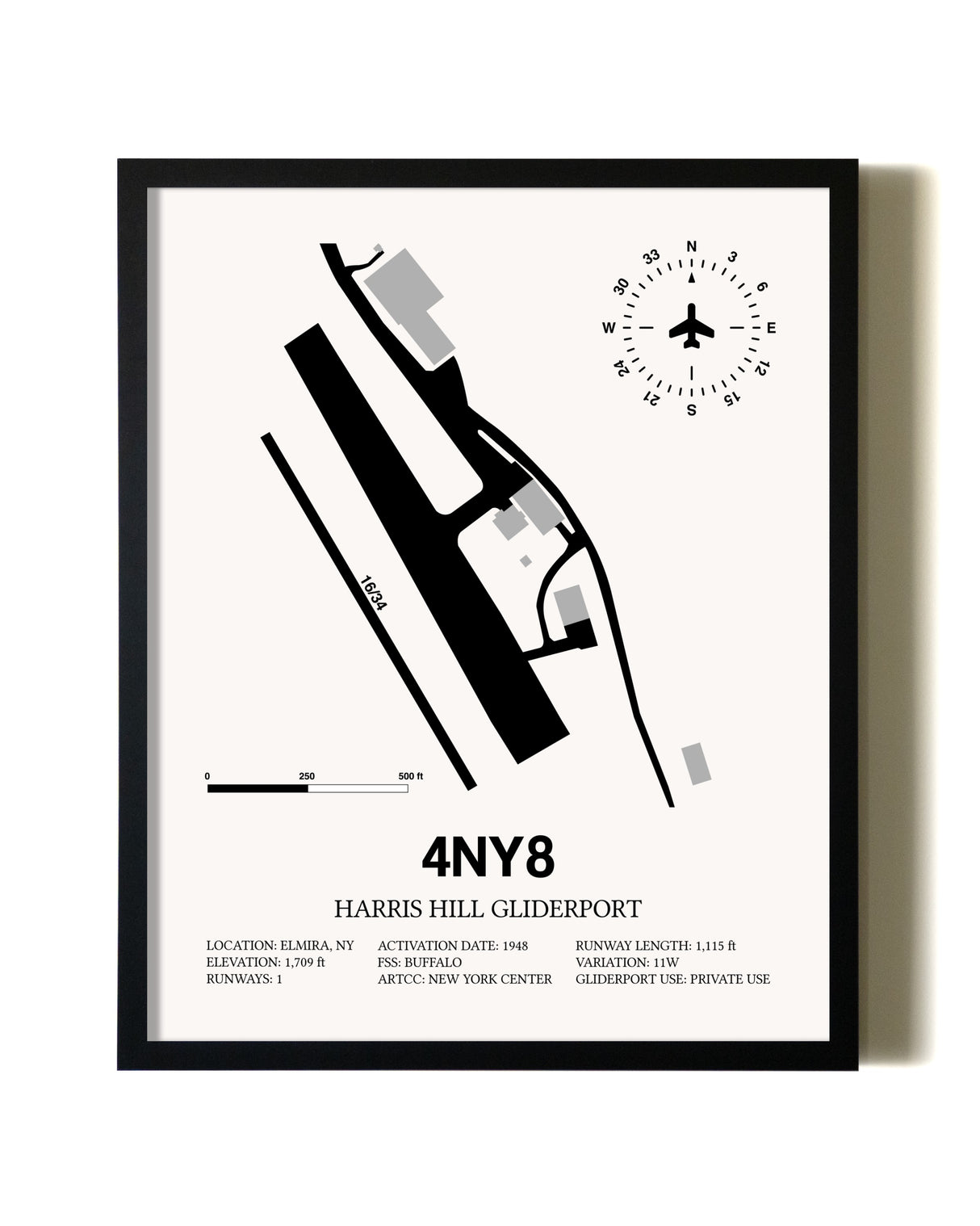 Framed Harris Hill Gliderport wall art poster in black frame