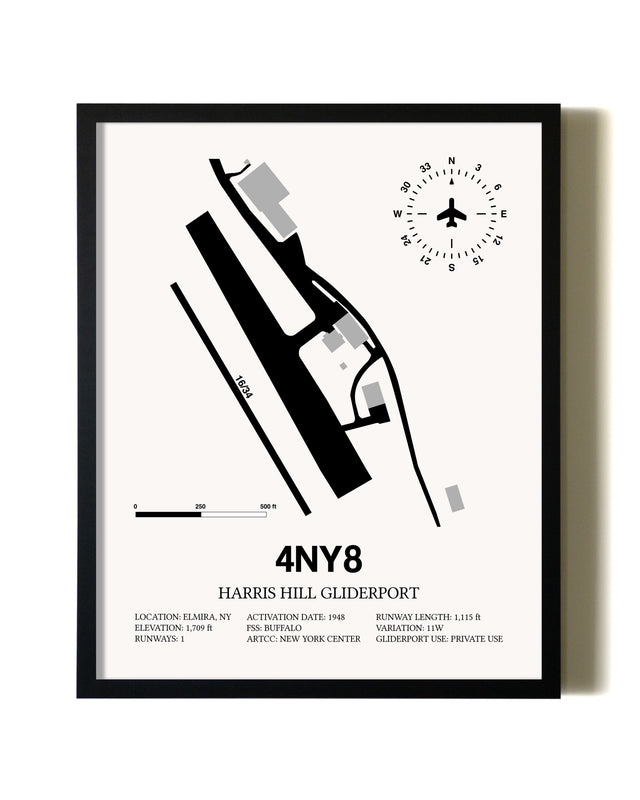 Framed Harris Hill Gliderport wall art poster in black frame