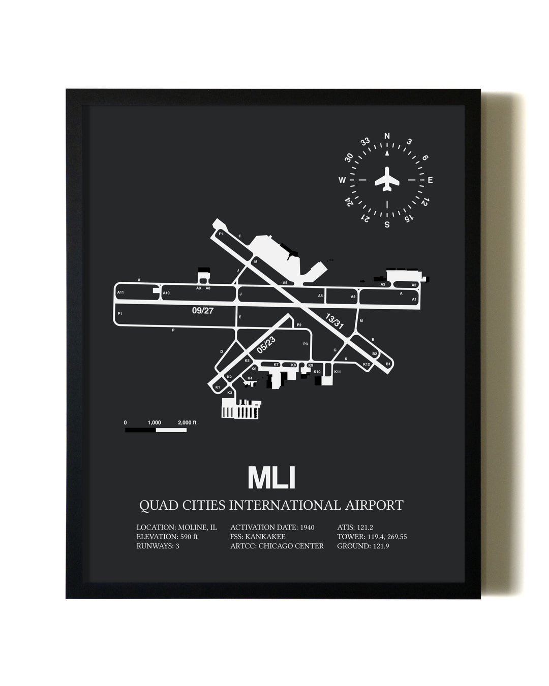 Unframed Quad Cities International Airport map print poster