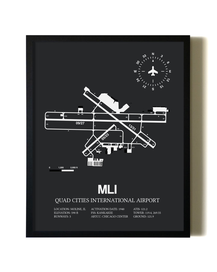 Unframed Quad Cities International Airport map print poster