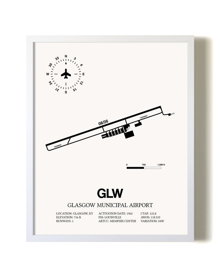 Glasgow Municipal Airport airport map poster in oak frame