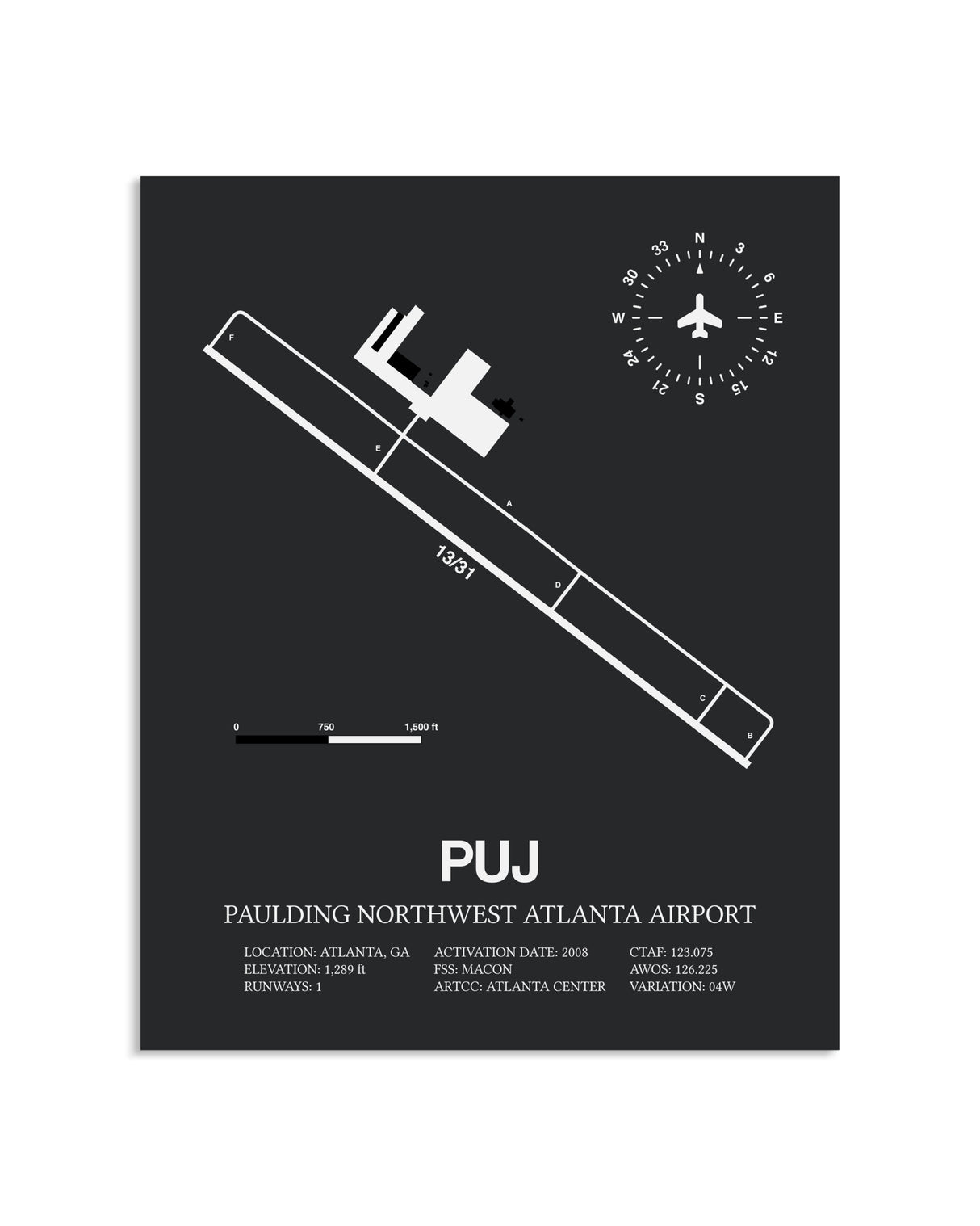 Gray Framed Paulding Northwest Atlanta Airport layout wall art poster