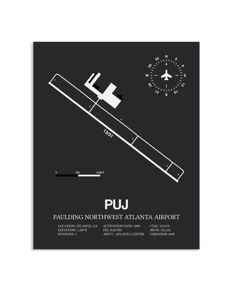 Gray Framed Paulding Northwest Atlanta Airport layout wall art poster