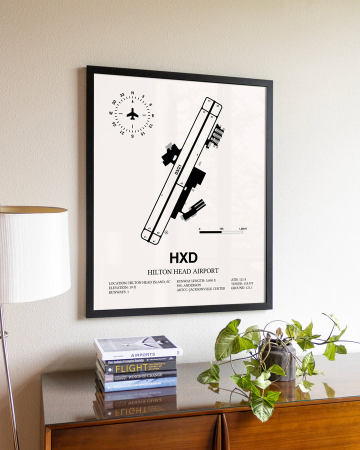 Hilton Head Airport aviation wall décor in black wood frame