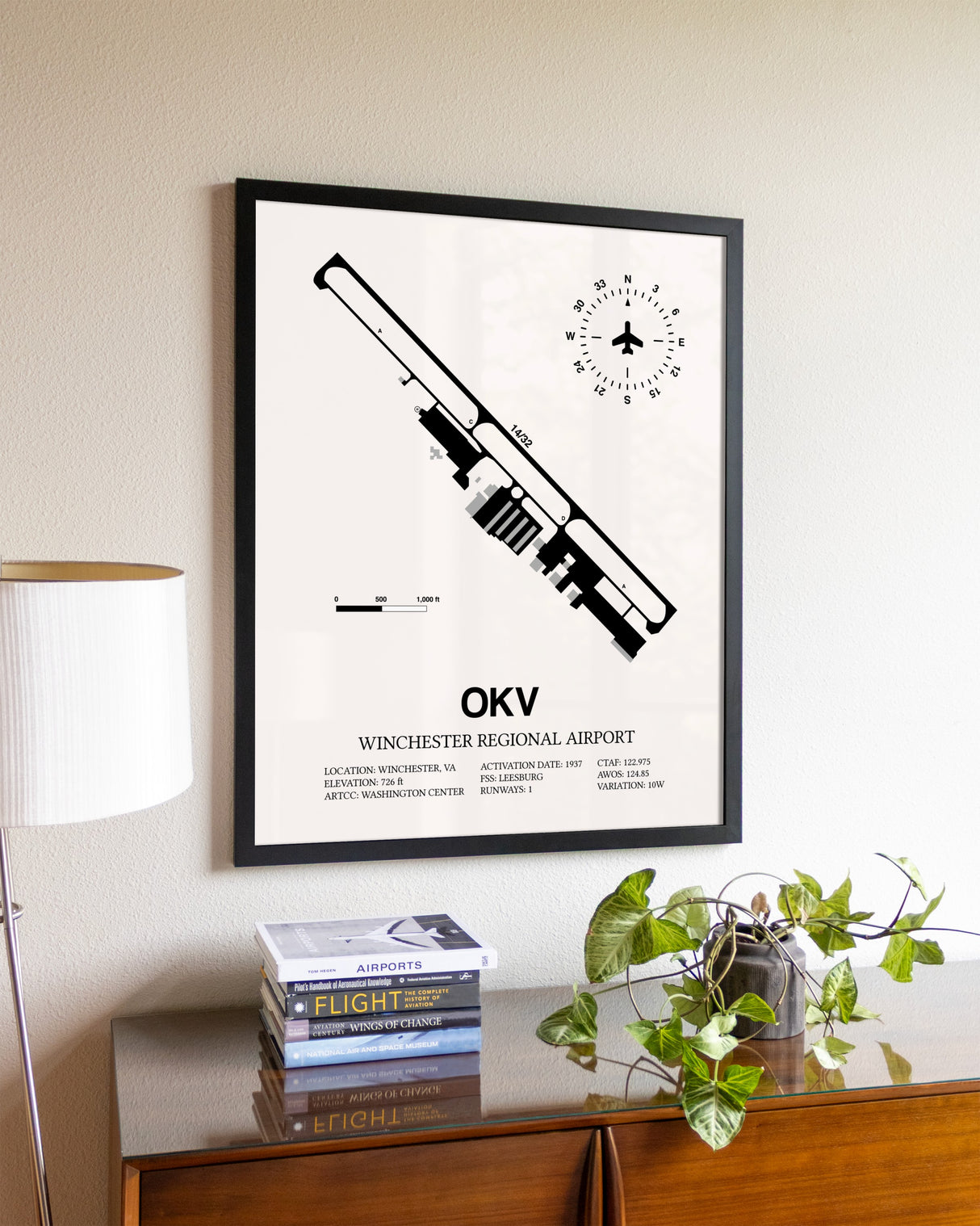 Winchester Regional Airport aviation wall décor in black wood frame