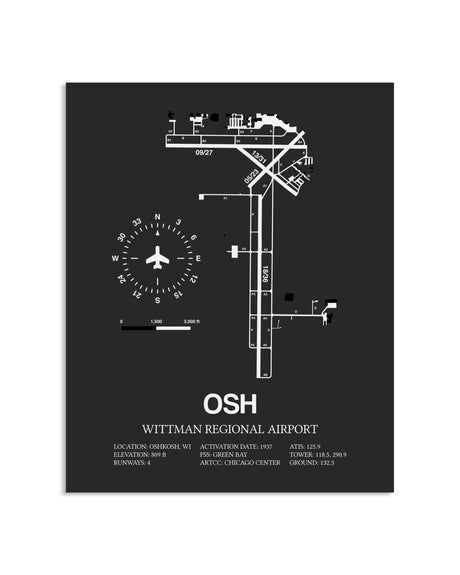 Gray Framed Wittman Regional Airport layout wall art poster