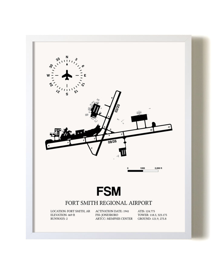 Fort Smith Regional Airport airport map poster in oak frame