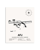 Gray Washington County Airport framed poster displayed in an airplane hangar
