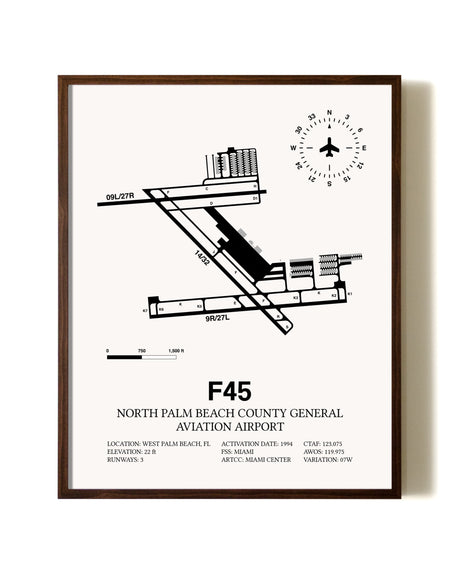 North Palm Beach County General Aviation Airport aviation print in walnut frame